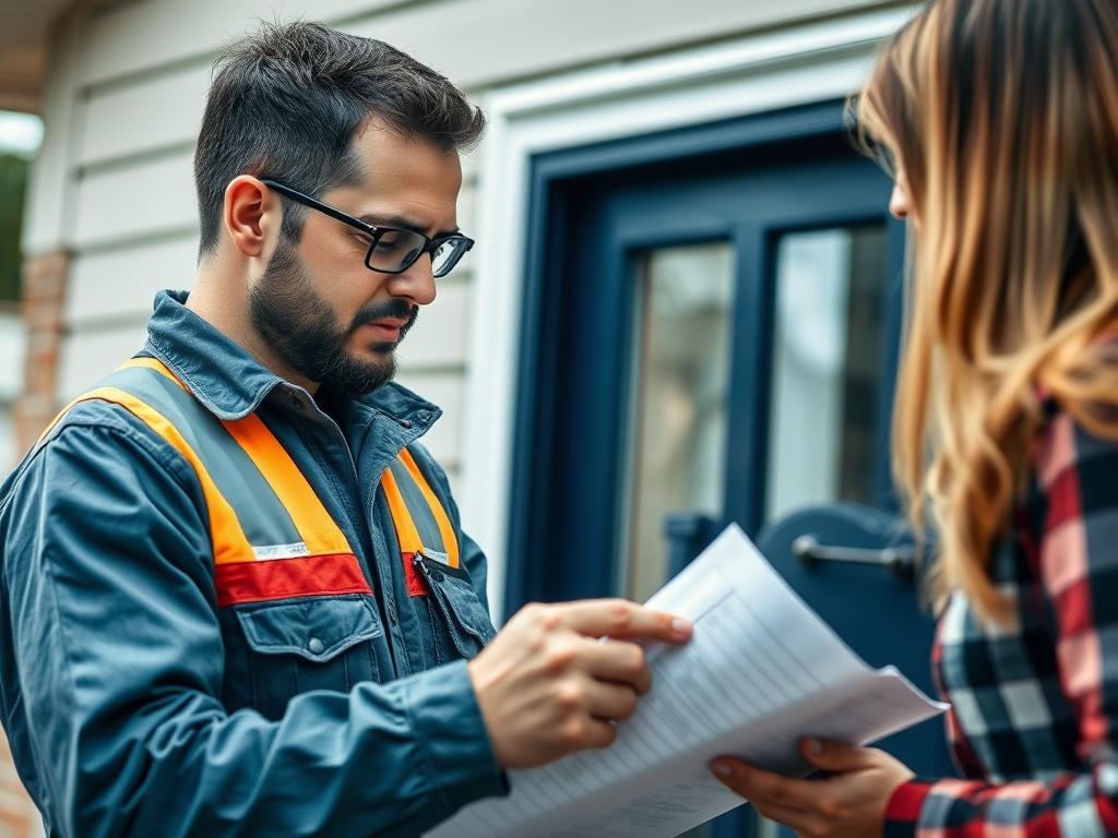 A close up shot of a technician and homeowner discussing