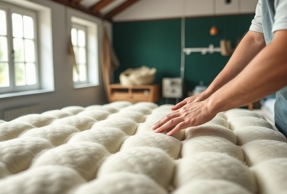 Artisan crafting wool mattress in Bulgarian workshop