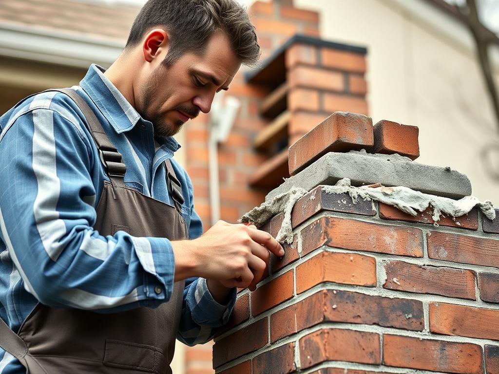 A focused shot of a skilled mason repairing a brick