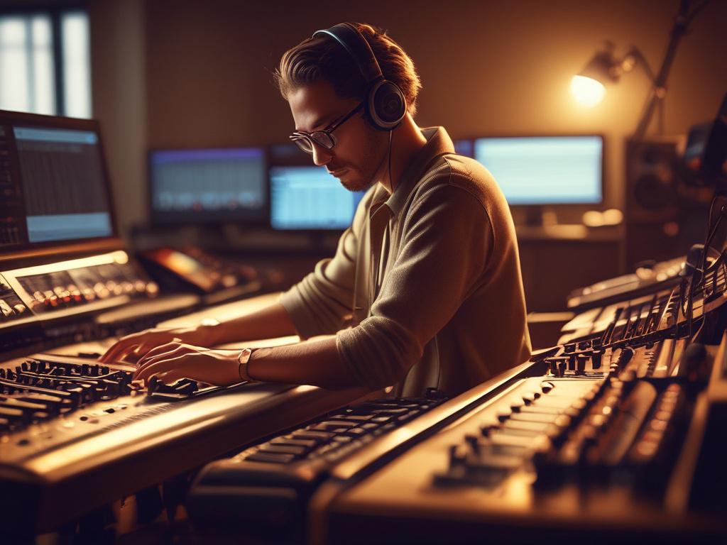 A realistic high resolution of a music producer working at