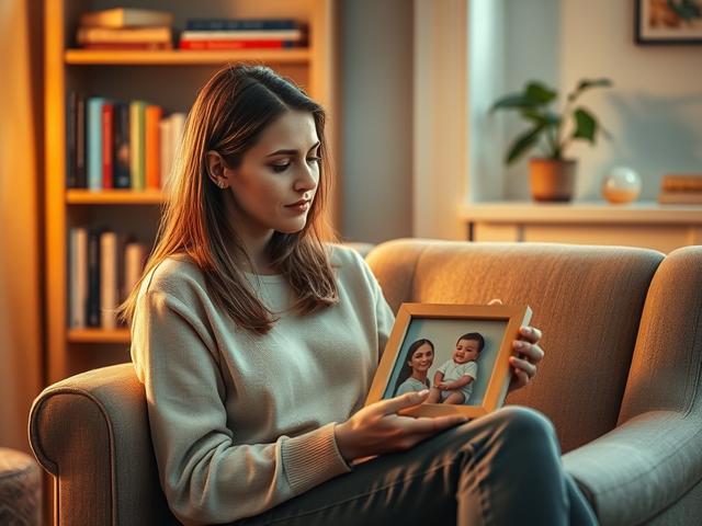 **AI Image Generation Prompt:**

Create a realistic high-resolution photo that embodies the essence of a blog titled "Causes of Infertility After First Childbearing." The image should prominently feature a thoughtful, contemplative woman in her early 30s, seated on a comfortable, plush armchair in a cozy, warm-toned room. The lighting should be soft and golden, emanating a serene atmosphere that invites reflection and understanding.

The woman should have a gentle expression, looking slightly downward as if