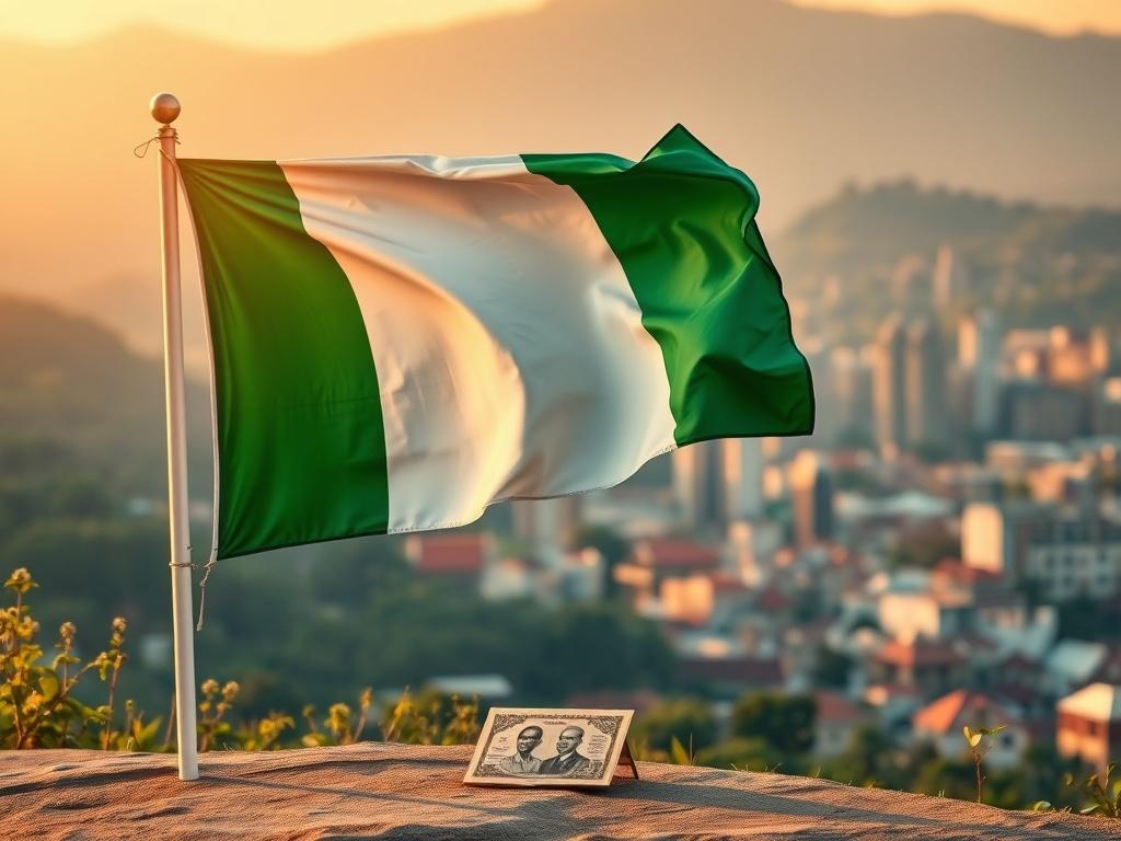**AI Image Generation Prompt:**

Create a realistic high-resolution photo that captures the essence of Nigeria Independence Day. The composition should be clear and simple, focusing on a single subject to convey the significance of this historic day. 

The subject of the image should be a proud Nigerian flag waving gently in the breeze, prominently displayed in the foreground. The flag's vibrant green and white colors should be rich and saturated, symbolizing hope and unity. Surrounding the flag, incorporat