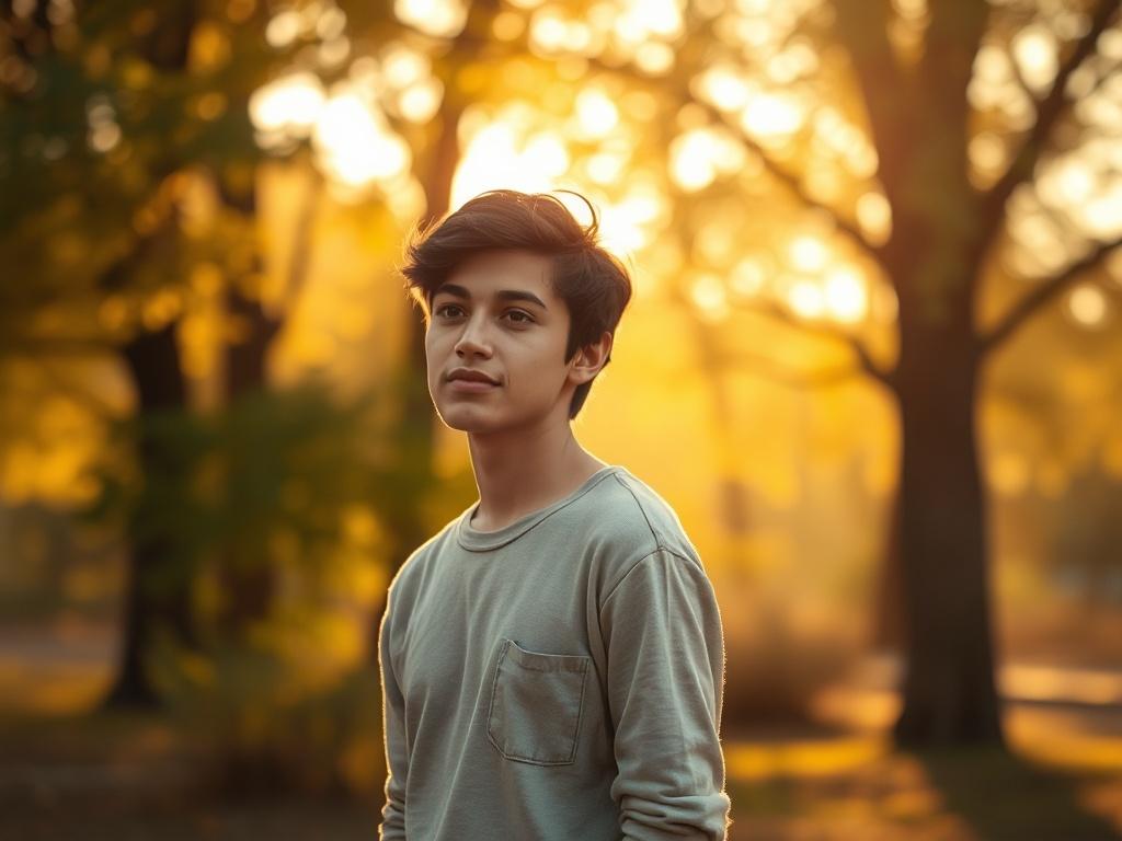 **AI Image Generation Prompt:**

Create a realistic high-resolution image that captures the essence of overcoming addiction. The composition should be simple and clear, featuring a single, inspiring subject: a young adult (aged around 25-30) standing in a serene outdoor setting. The subject should have a gentle yet determined expression, showcasing a sense of hope and resilience. They are facing slightly to the side, with an open posture, as if looking towards a bright future.

In the background, depict a s