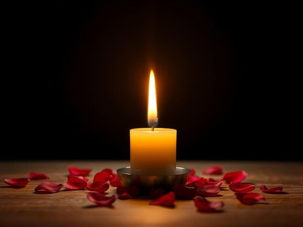 A serene and inviting image of a single candle glowing
