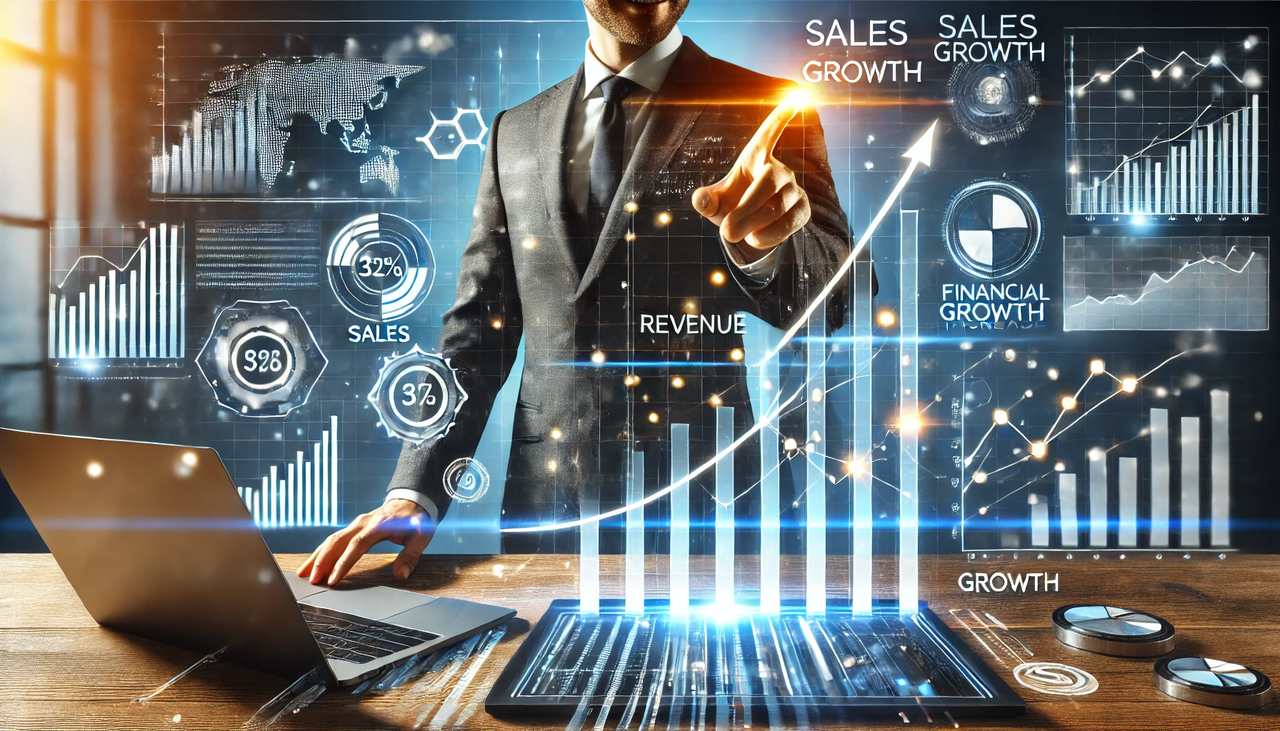 dall·e 2025-02-05 11.27.07 - a dynamic sales growth and revenue increase concept. the image should feature a modern business workspace with a laptop displaying upward-trending sal.webp