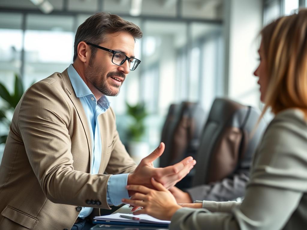 A close up shot of a consultant discussing strategies with