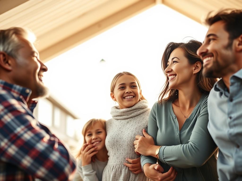 A close up shot of a happy family in a