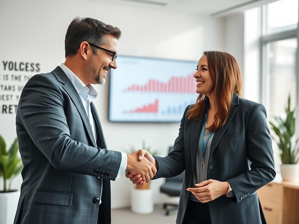 A close up shot of a satisfied client shaking hands