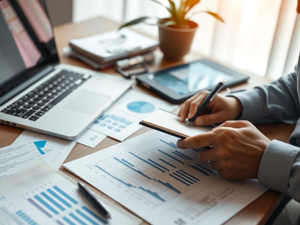 A close up shot of a financial strategist working on