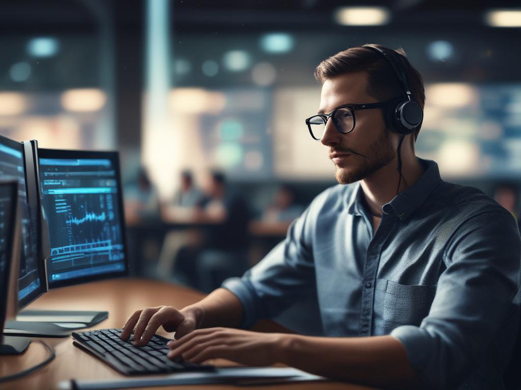 A close up shot of an AI software engineer analyzing