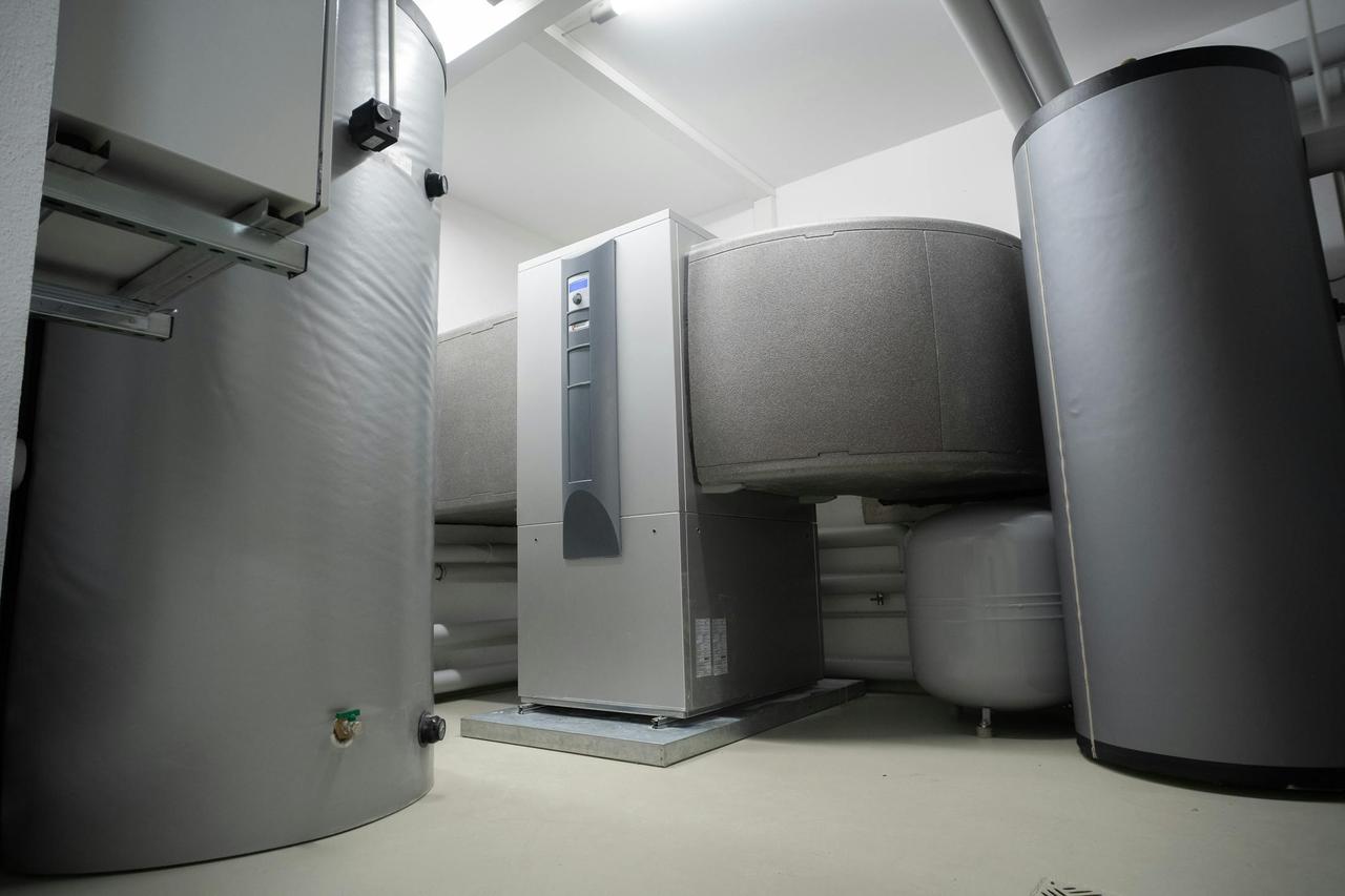 Efficient and innovative heat pump system in an indoor setting for advanced heating solutions.
