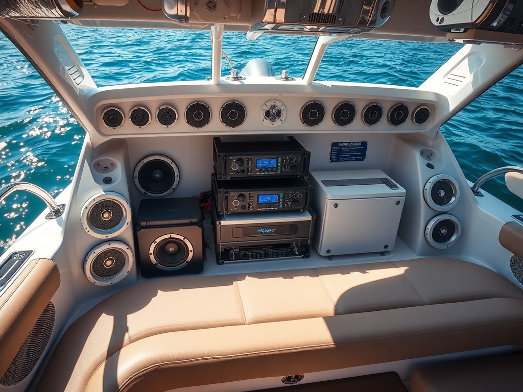 Marine audio speakers and lighting systems for boats