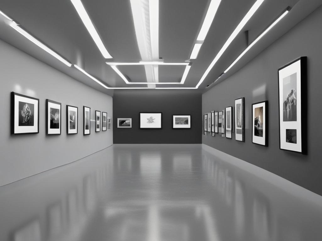Create a realistic high resolution of a minimalistic digital museum