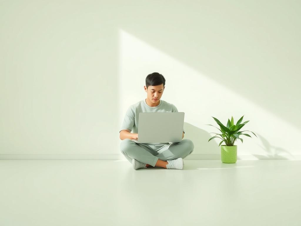 A single person using a sleek laptop in a bright,