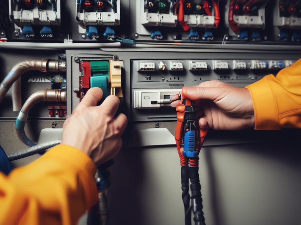 A hyper realistic close up shot of an electrician and