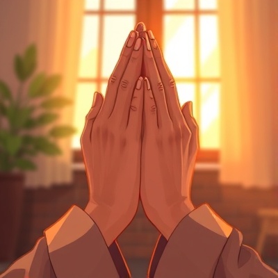 Hands in prayer with golden light
