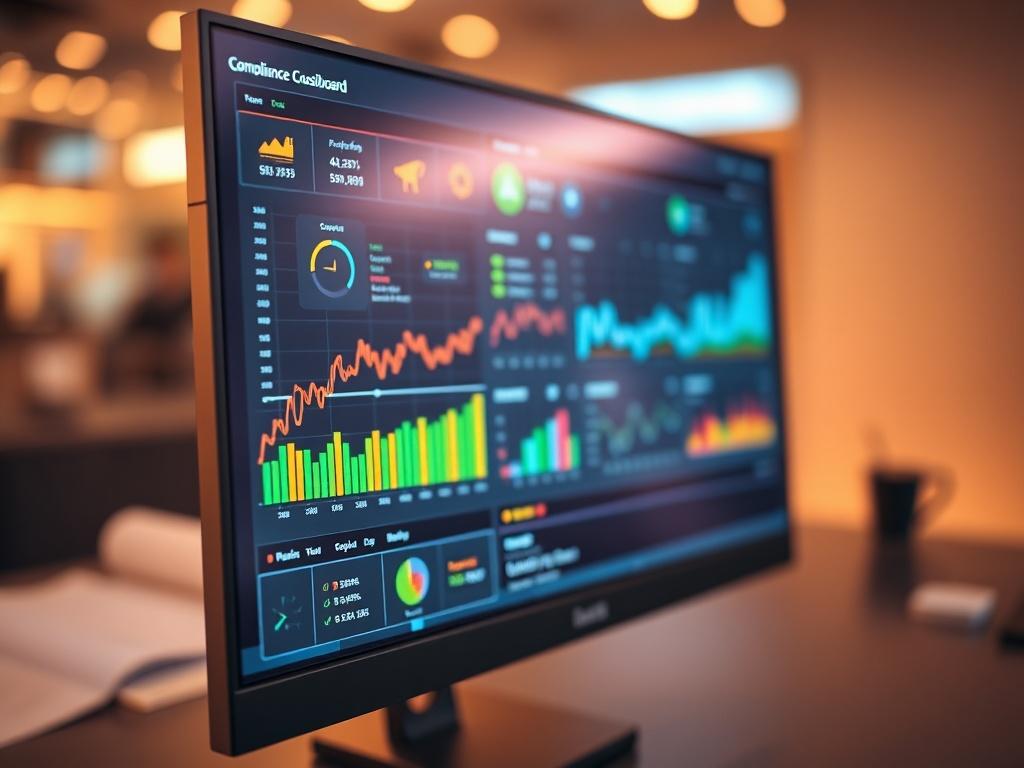A close up shot of a high tech compliance dashboard