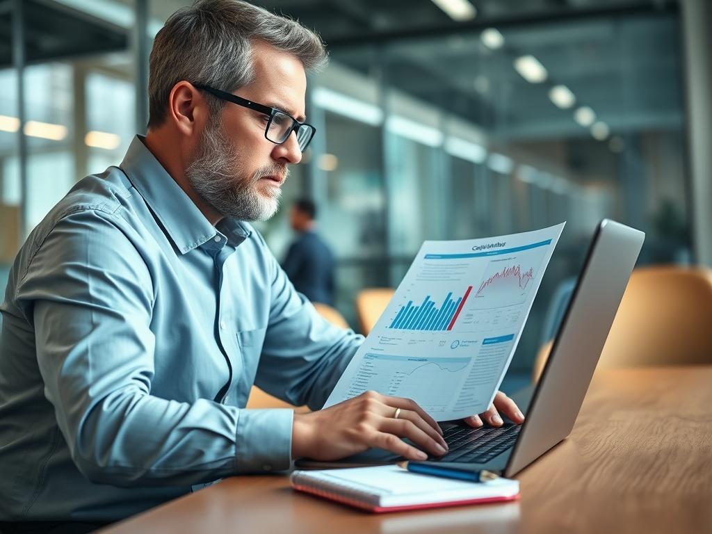 A high resolution image of an auditor reviewing digital compliance
