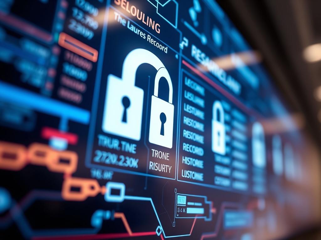 A striking close up shot of a digital blockchain interface