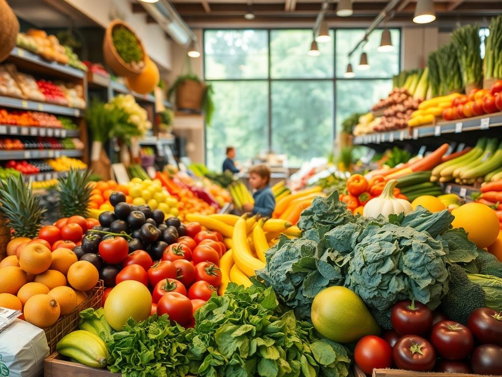 A high resolution image of a vibrant grocery store display