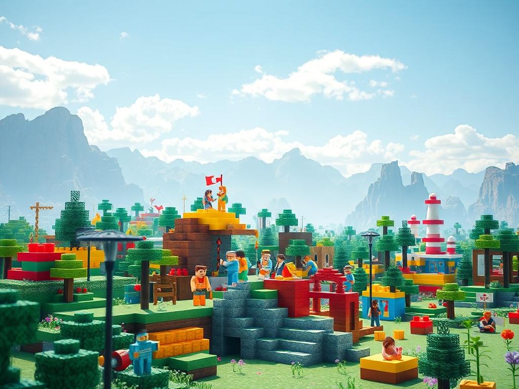 A realistic high resolution of a vibrant Minecraft landscape, showcasing