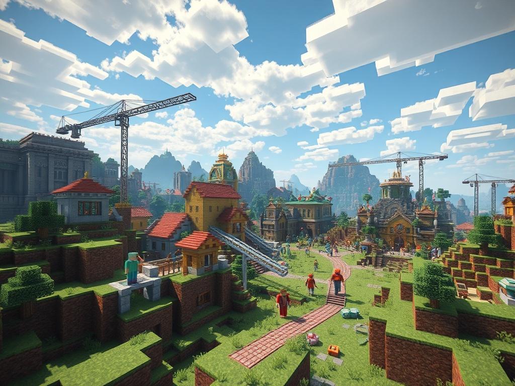 A high resolution image of a Minecraft landscape under development,