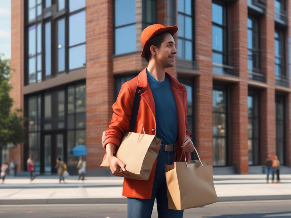 a delivery person holding a bag of food in front