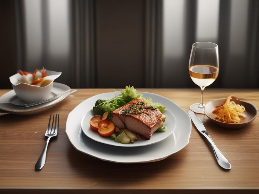 A beautifully presented meal on a dining table, with warm