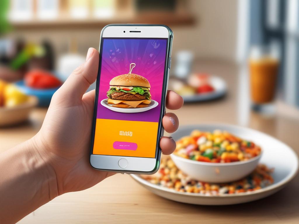 A hand tapping a smartphone screen to place a food