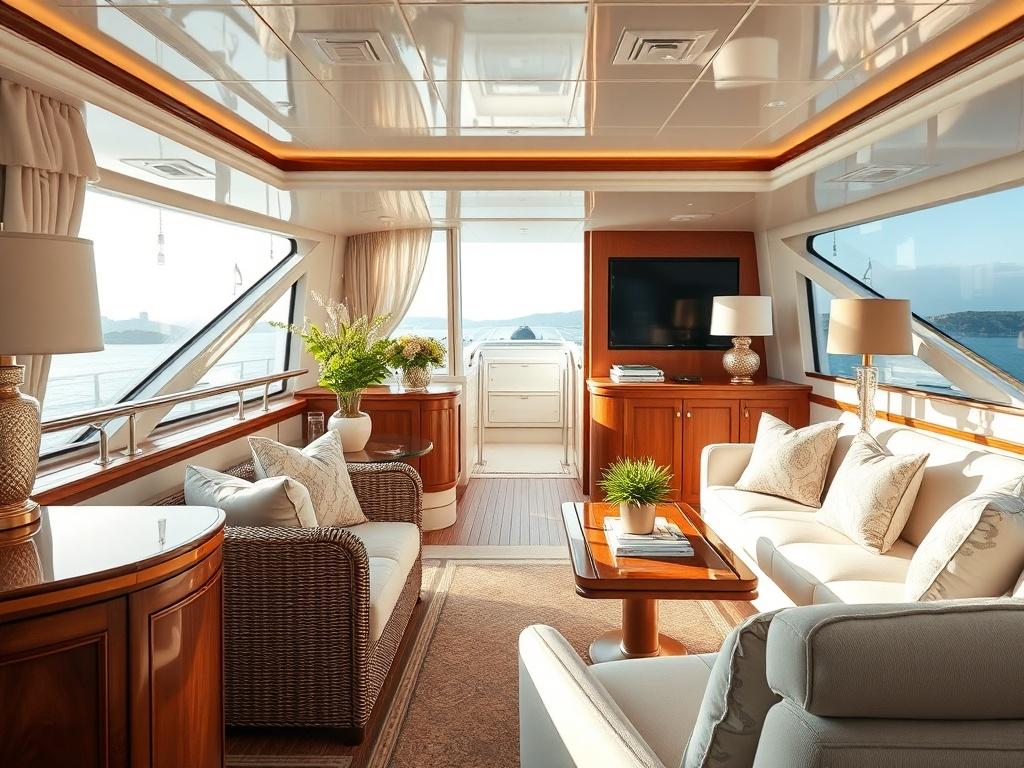 A close up view of a beautifully staged yacht interior,