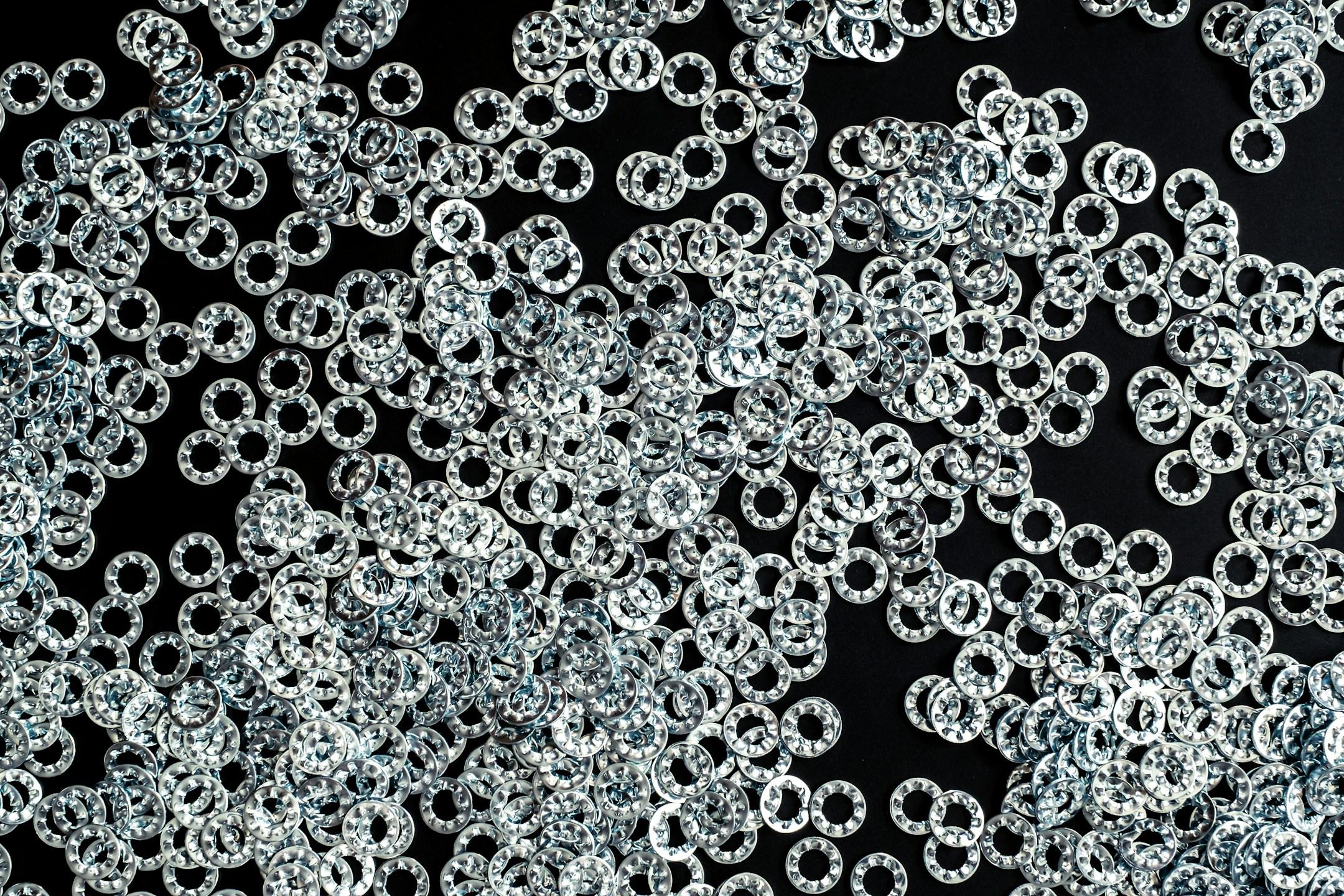 A bunch of stainless metal washers