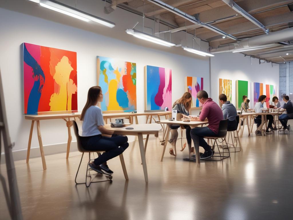 A bright and inviting workshop space filled with people engaging