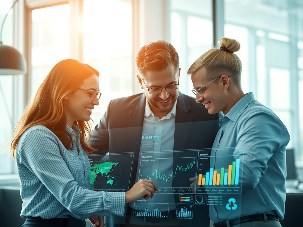 A close-up shot of a business team collaborating over a digital dashboard, showcasing automation tools and analytics. The scene reflects teamwork and productivity in a modern office environment, filled with natural light. The primary color #FF6E4E is subtly integrated into the visuals, enhancing the overall aesthetic.