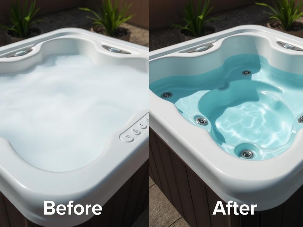 A side by side comparison image showcasing a hot tub