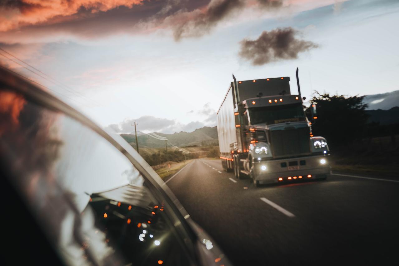 Huge truck in the evening glow