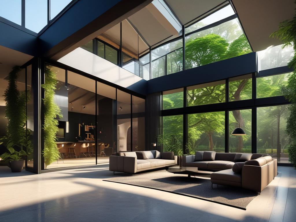 a striking modern home with biohacking technology integrated, featuring sleek