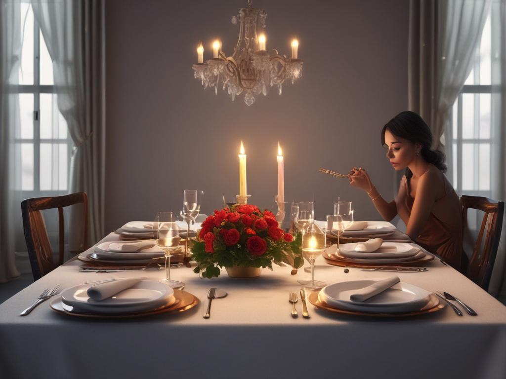 A romantic dinner setting with a beautifully set table for