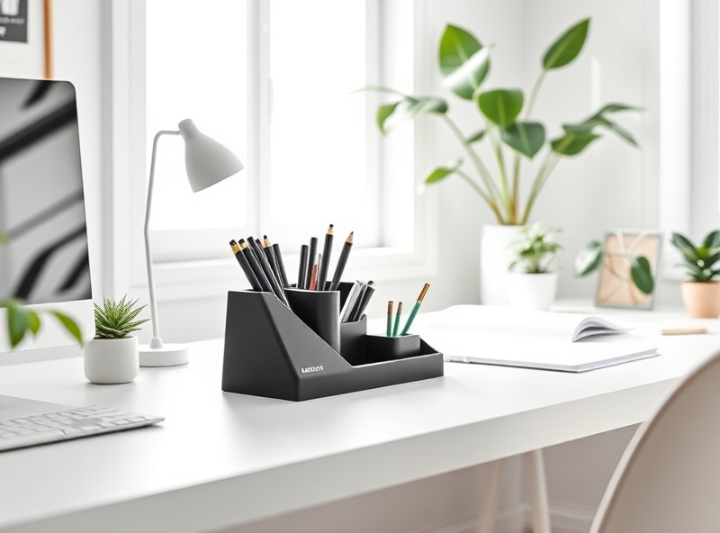 Minimalist home office with 3D printed desk organizer