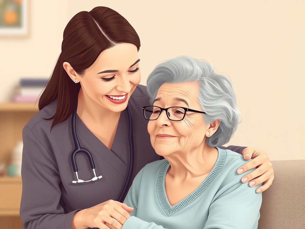 Caregiver supporting an elderly person with dementia