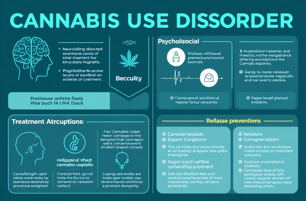 Cannabis use disorder showing neurobiological effects, withdrawal symptoms, and treatment interventions