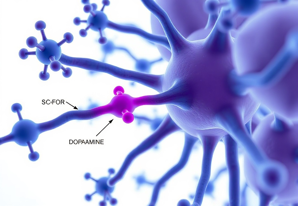 Dopamine neurotransmitter mechanisms in addiction - showing receptor sites and neural transmission