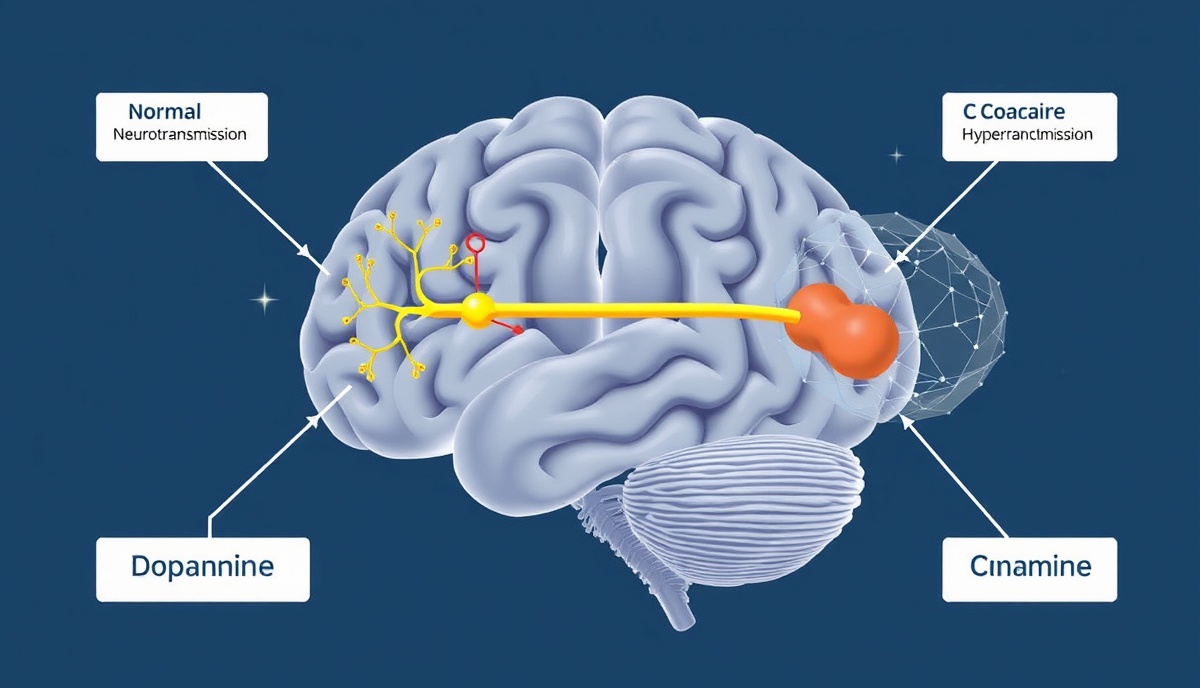 Brain dopamine pathway affected by cocaine addiction showing neural connections and reward system