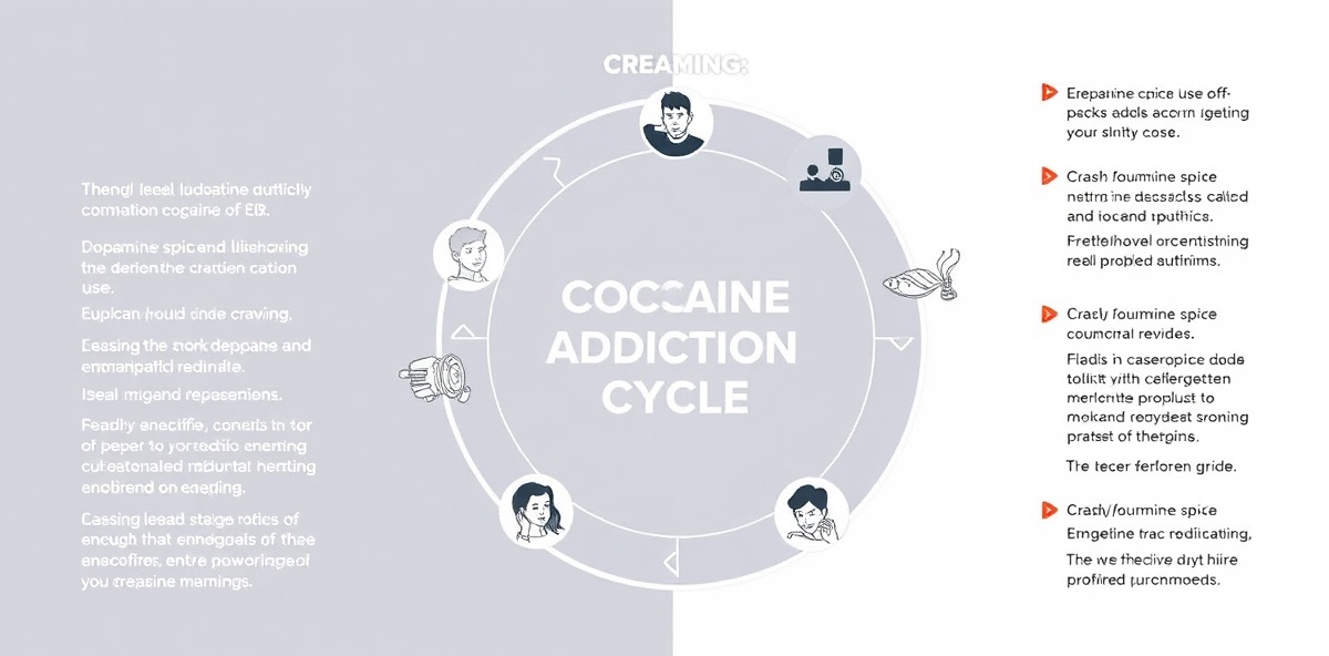 Cocaine addiction cycle diagram showing euphoria, crash, withdrawal, and craving loop