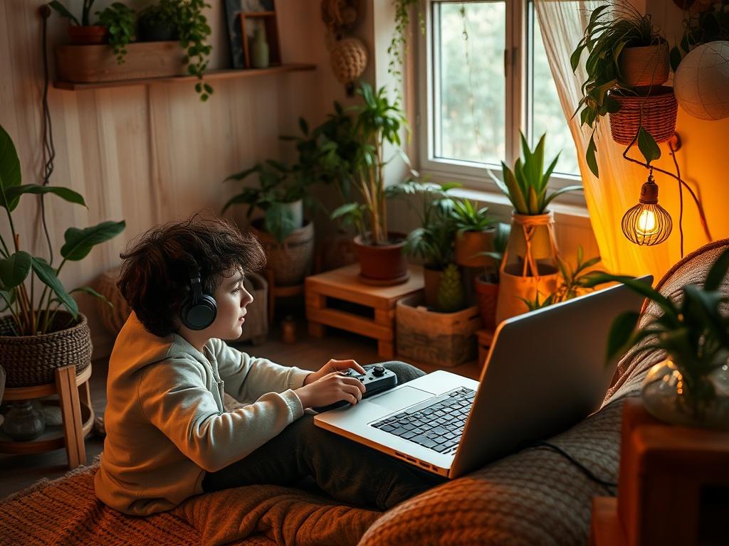 An engaging scene of a person playing video games on