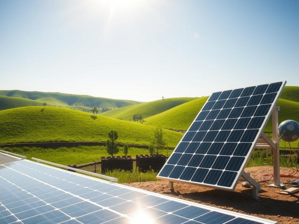 **Prompt for AI Image Generator:**

Create a highly realistic, high-resolution image that captures the essence of Greencoin's solar installation projects. The image should feature a single solar panel installation in a serene, natural setting, showcasing the panel gleaming under bright sunlight. The foreground should prominently display the solar panel, reflecting its quality and advanced technology. In the background, include a lush green landscape with gently rolling hills, a few scattered trees, and a clear blue sky to emphasize the positive environmental impact of solar energy. The composition should be simple and clear, focusing solely on the solar panel to highlight Greencoin's commitment to sustainable energy solutions. The overall tone should convey a sense of optimism and innovation, aligning with Greencoin's mission of advancing sustainability through clean energy initiatives.