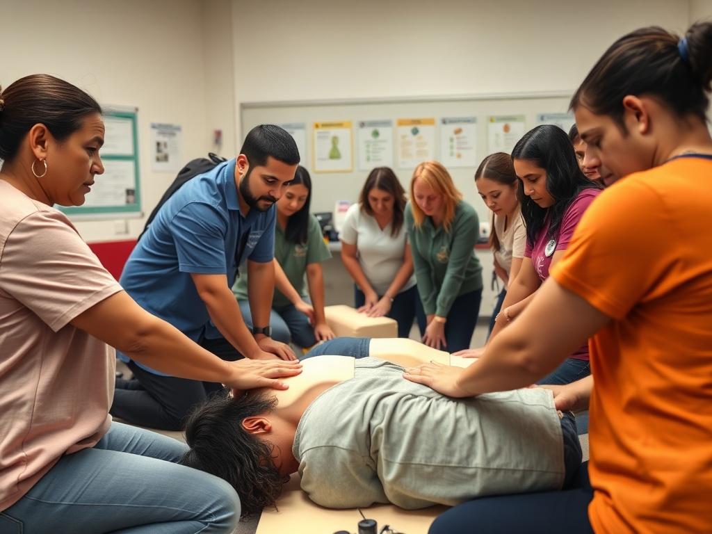 A close up shot of a CPR training session, focusing