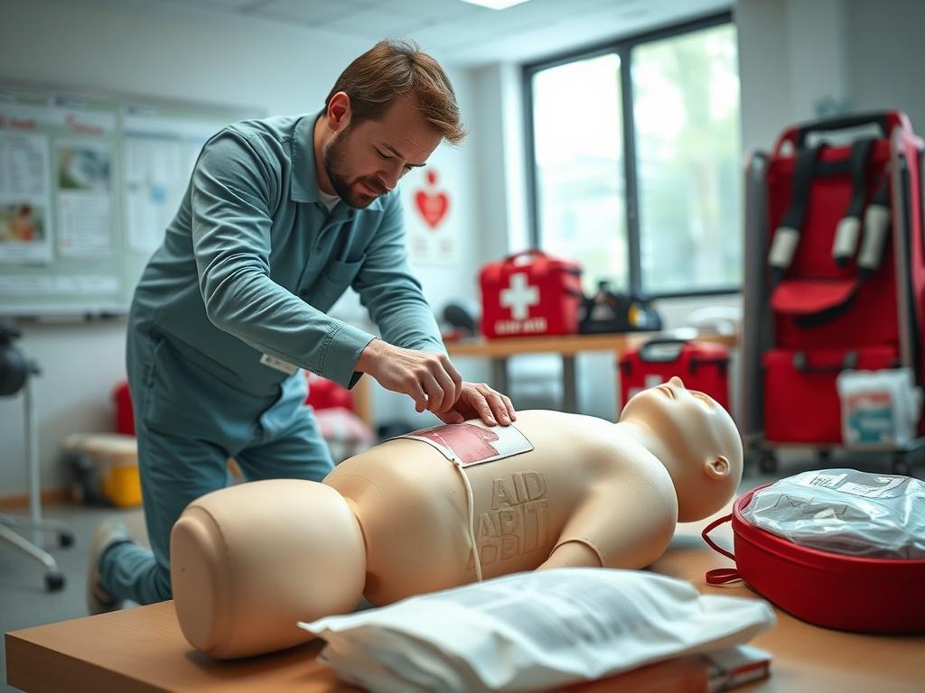 A close up shot of a first aid training session,
