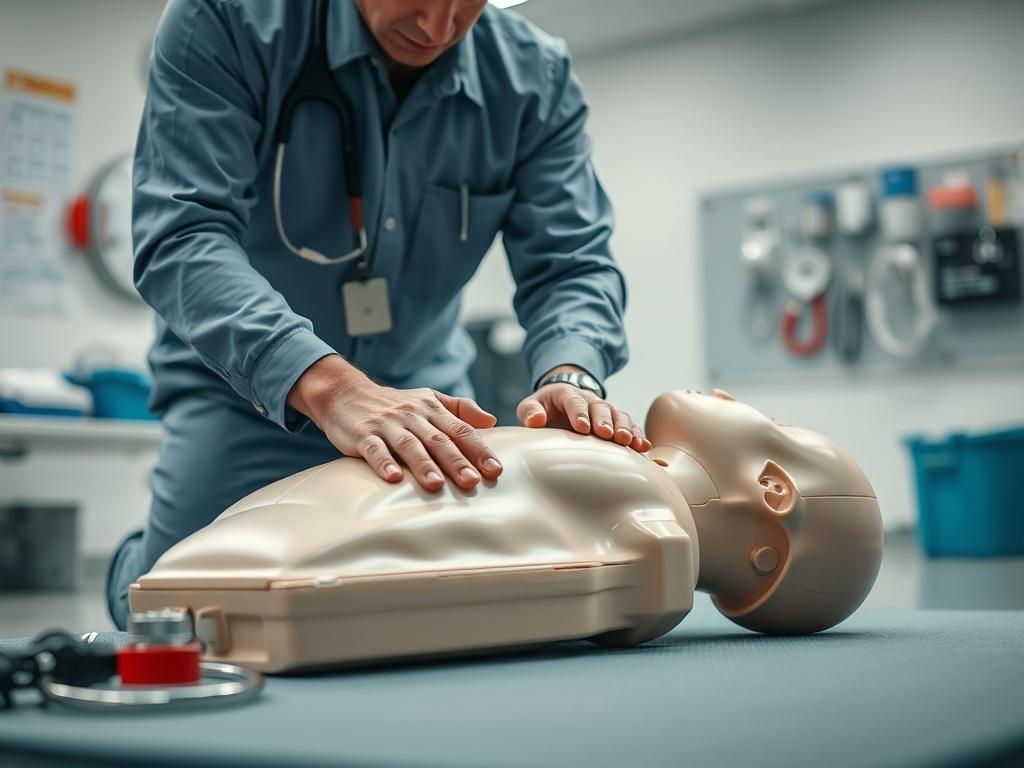 A close up shot of a CPR training session, focusing