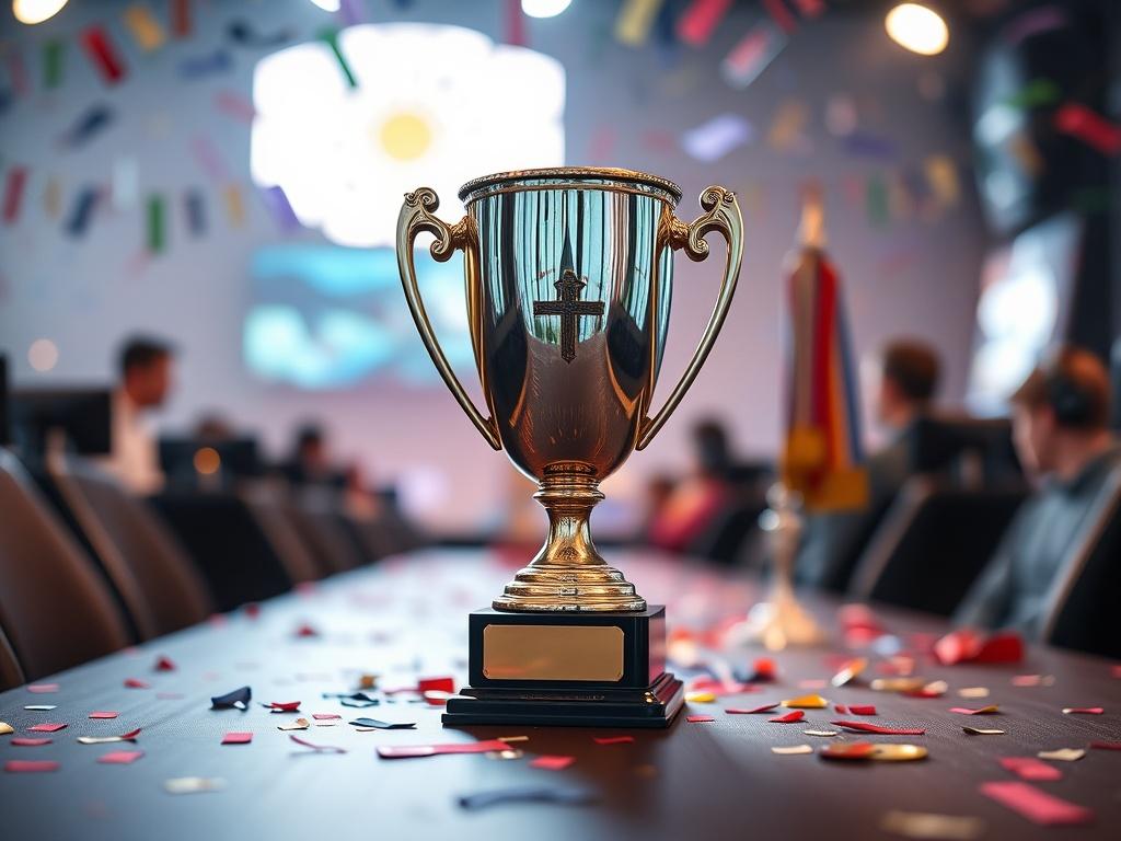 A close up shot of a trophy on a table,