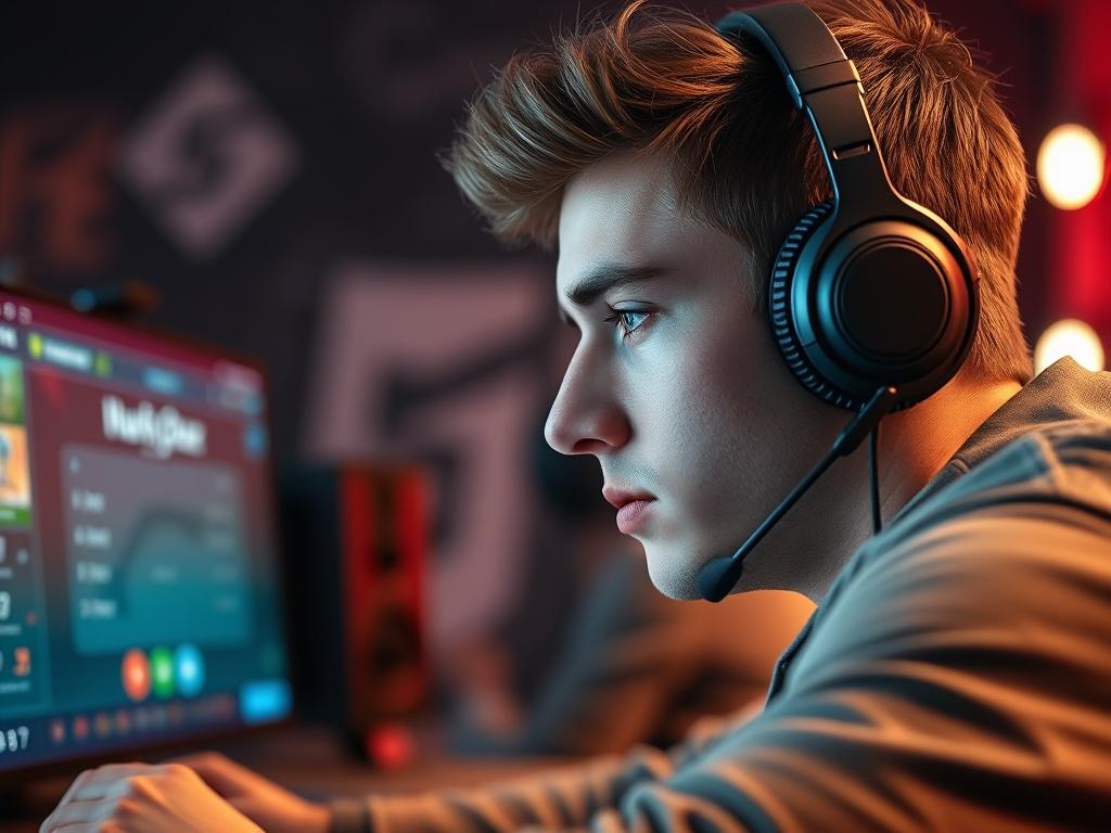 A close up shot of a gamer intensely engaged in